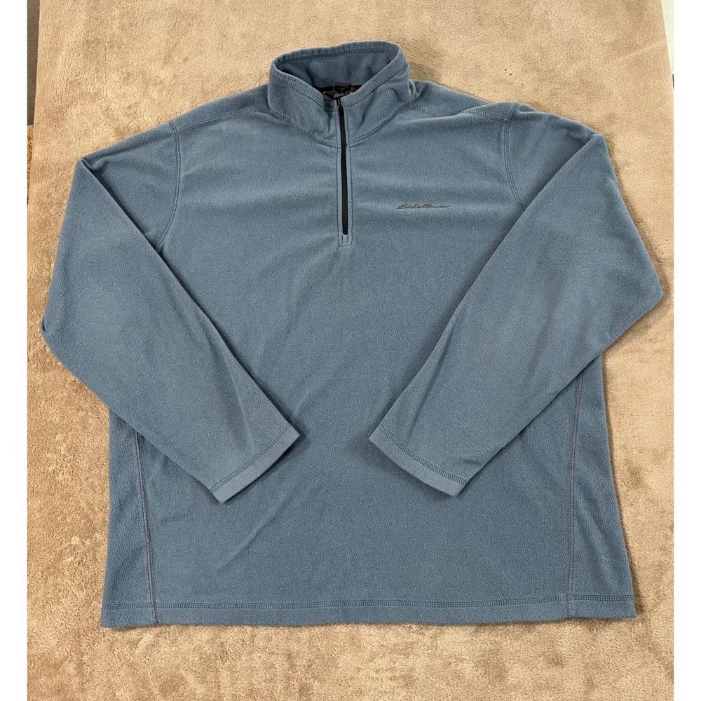 Eddie Bauer Radiator Fleece Mens XL Blue Grey 1/4 Zip Mock Neck Pullover L/S EUC
